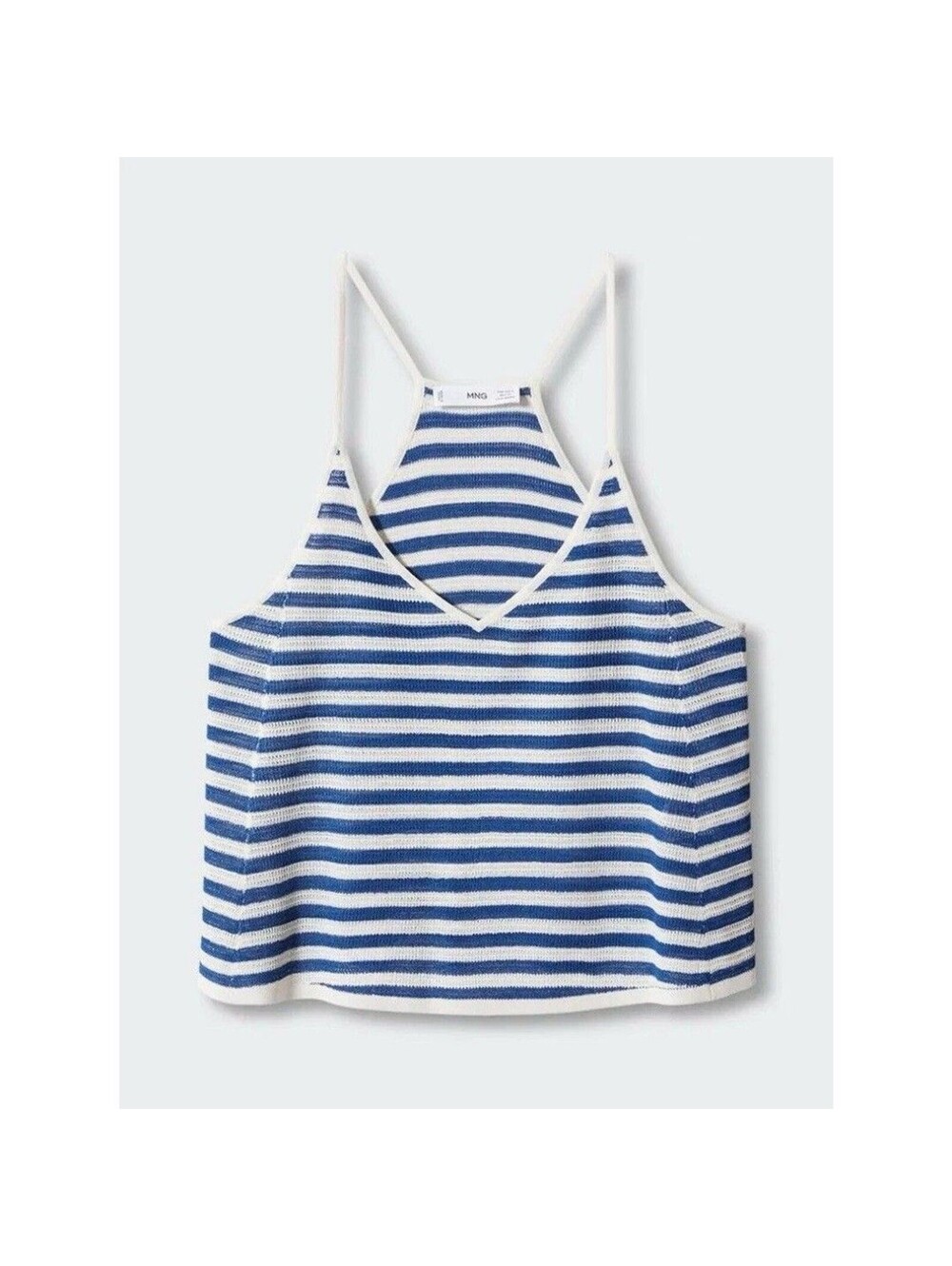 Mango Blue & White Striped Sleeveless Knit Crop Tank Top – Size L